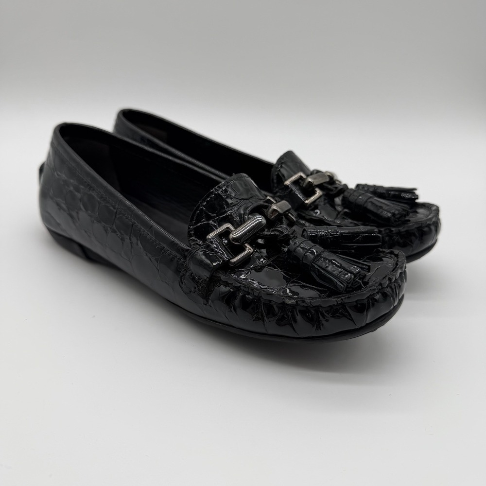 Stuart Weitzman Womens Rascal Patent Croc Tassel Driving Moccasins Loafer Size 7